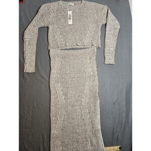 Hers And Mine Set Womens Large Beige Crop Top And Dress Set With Slit